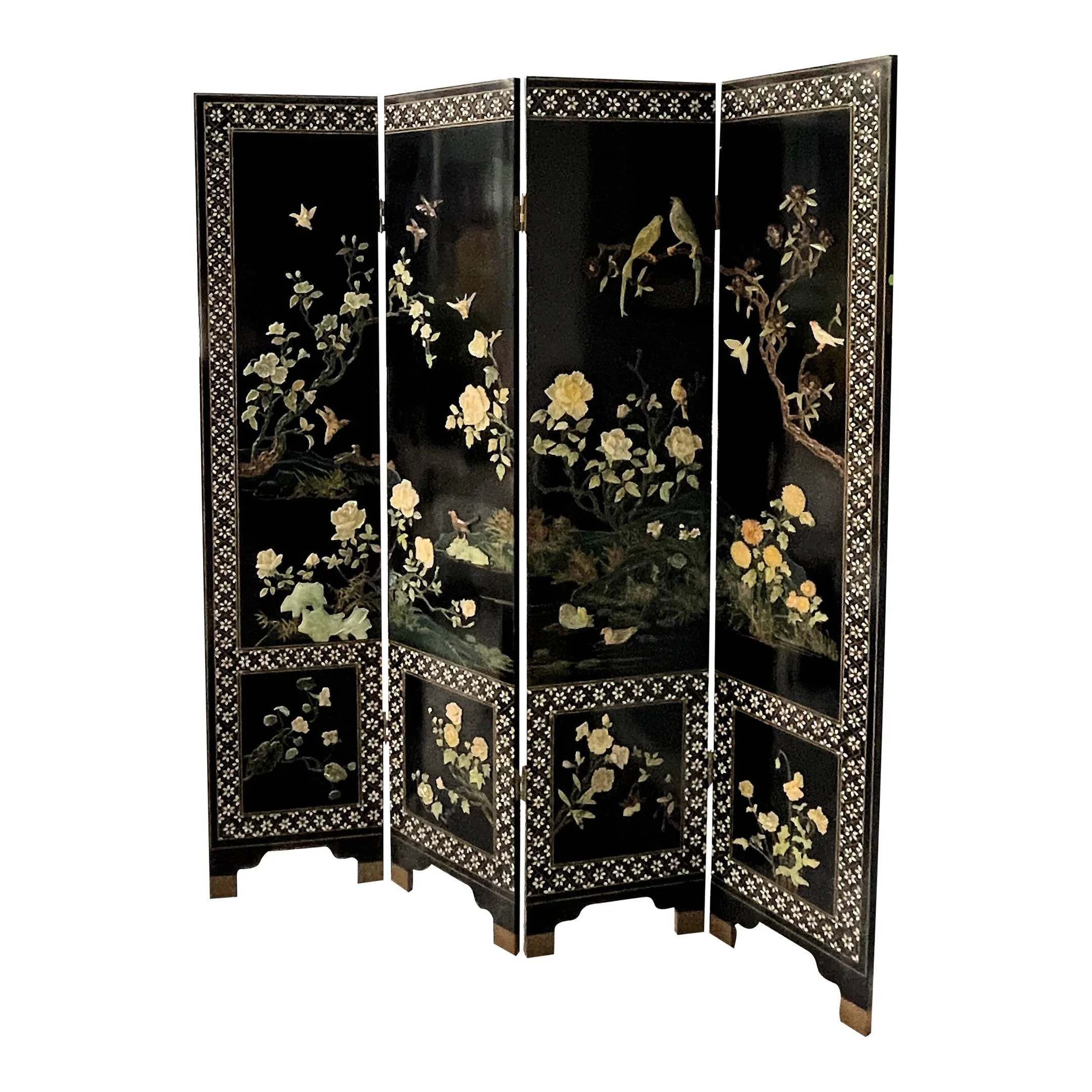 tropical  フランス語　黒枠　インクド② Encore Furniture Gallery-Black Lacquered Asian Floor Screen With